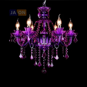 Led e14 European Iron Crystal Glass Purple Chandelier Lighting Lamparas De Techo viseći svijećnjak Lampen predvorju