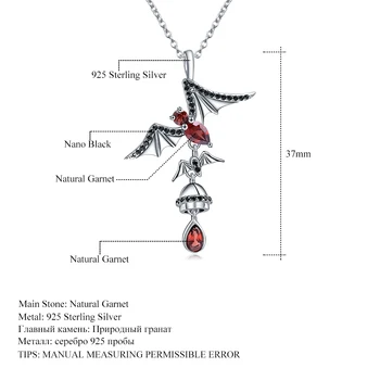 GEM s BALLET 925 sterling srebra Luč šišmiš oblik prirodni granat dragulj stare gotičke punk privjesak ogrlice za žene stranke nakit