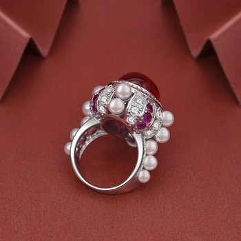 Oevas Vintage srebra 925 Ovalni rubin biseri dragulj dijamanti vjenčanja vjenčani prsten, nakit veleprodaja