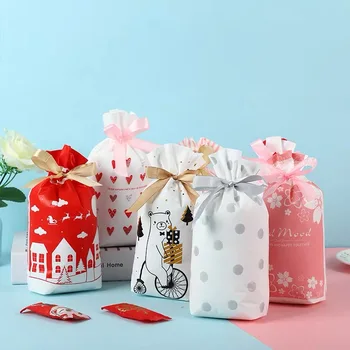10шт plastični remen bombona torba sa trakom grickalice keks vrećice za pakiranje Božić Baby Shower party vjenčanje korist poklon paketi