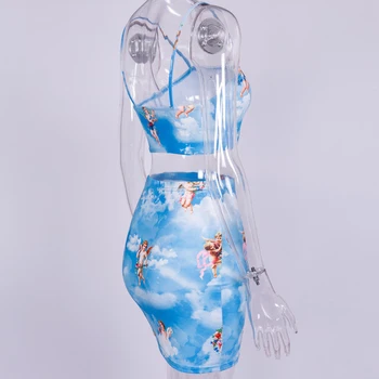 Anđeo Oblak Cvjetni Print Žene Špageti Remen Crop Top Mini Bodycon Suknja Ljetni Outfit
