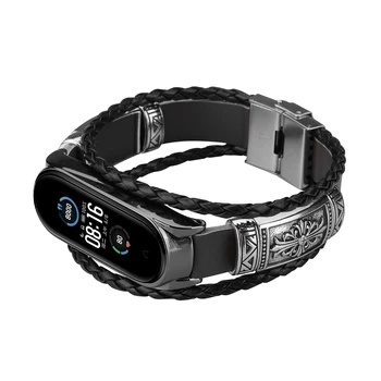 Kožni Pletena narukvica za Xiaomi Mi Band 5 4 3/5 NFC Smart Bracelet Metal Frame Watchbands pribor za trake Miband 5 3 4