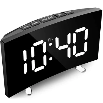 Digitalni alarm, 7-inčni изогнул Dimmable digitalni sat Led Sn spavaće sobe malu djecu, bijeli sat velikog broja funkcija, funkcija ponavljanja