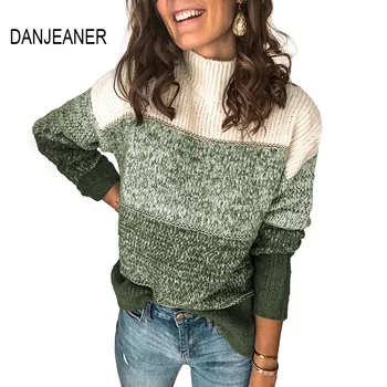 DANJEANER водолазка kukičane veste žene skakači pulover dugih rukava svakodnevni Jesen Zima u boji blok prugasti džemper vrhovima
