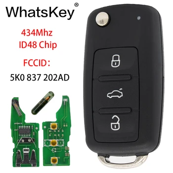 WhatsKey 3 Button Remote 434Mhz ID48 Chip Car Key za Volkswagen VW Caddy Buba Jetta Eos Golf 5K0 837 202 AD Hella 5K0837202AD