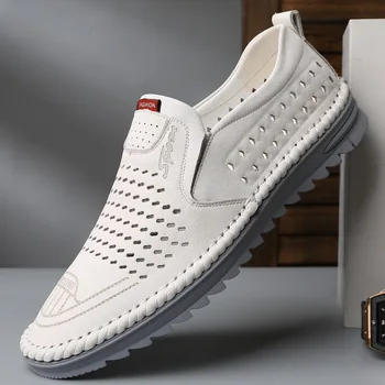 Muške Casual cipele od prave kože luksuzni brand 2020 gospodo лоферы natikače prozračna слипоны crne cipele za vožnju plus size