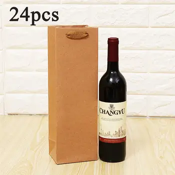 24pcs Kraft Paper Red Wine Hand Bag Wine Drinks Packing Bag Storage Bag Single-Vessle Paper Wine Bag Wine Bottle Packaging Bags