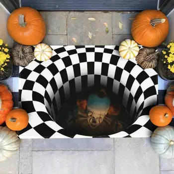 Halloween Mat Klaun Crno Bijela Iluzija Vizualni Mat Pravokutnik Halloween Tepih Za Ukrašavanje Klaun Mat