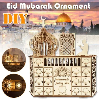 Drveni Eid Mubarak Ramazana advent kalendar DIY odbrojavanje kutija svjetlo kućni dekor