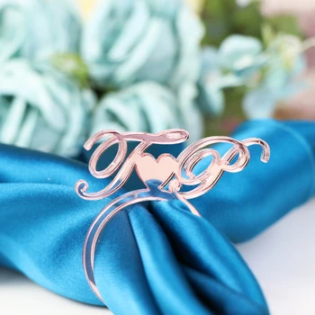 Personalizirane običaj vjenčanja akril drveni stol srce je boje prsten za salvete ogledalo rose gold prsten za salvete srce inicijale dekor