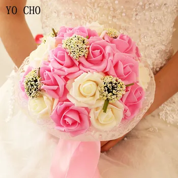 Jo cho vjenčanja vjenčani buket umjetna PE ruža cvijet lažni biseri ružičasti buket za vjenčanje pribor festival ukras