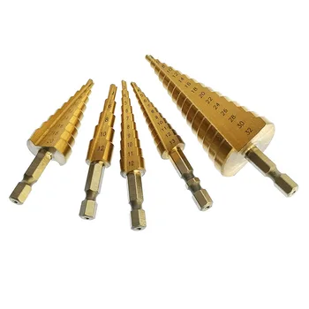 5pcs 3-13mm 3-12mm 4-12mm 4-20mm 4-32мм HSS čelika titan korak bušilice korak konus alata za rezanje drvo metal Bušilica set