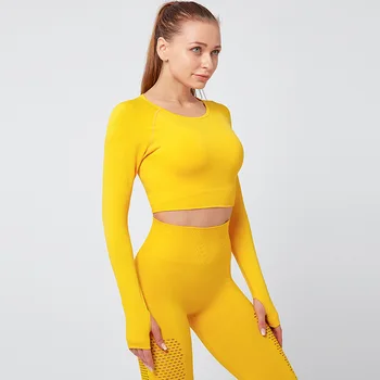 CXUEY dugi rukav joga je znanost o usjevima top žene 2020 sportska majica Dry Fit sport teretana top mreža žene fitness majica za žene jogging žuta