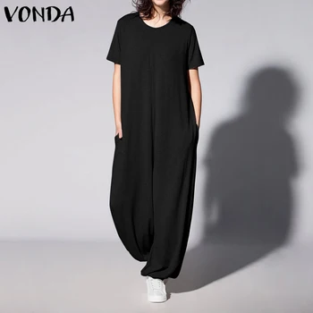 Svakodnevne kombinezoni tijelo VONDA 2021 Vintage kratkih rukava čvrste kombinezoni office kombinezon plus veličina slobodne hlače