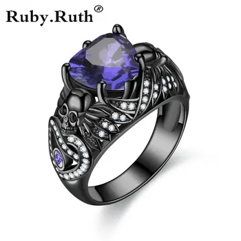 Lubanja crni gothic stil retro prsten za žene ljubičasta Crystal CZ vjenčanje ljubav Srce stranka moda ljubav dar prsten nakit