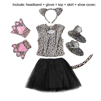 Djeca Leopard Životinja Svežanj Stranke Odijelo Komplet Crna Maske, Kostim Kostim Stranke Mali Gepard Hairbands Suknja Бахила
