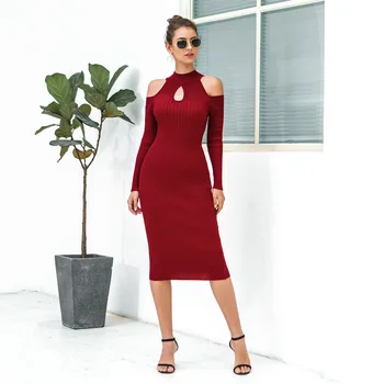 Odjeća UVRCOSclothing UVRCOS novi ženski 2020 visoki ovratnik s otvorenim ramenima montažni rez hip haljina