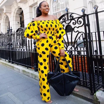 Novi brand dizajn žene iz dva dijela skup žute boje s ramena i rukava majice s dugim slobodni hlačama skup