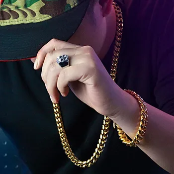 8 mm/10 mm 12 mm 14 mm, od nehrđajućeg čelika Miami kubanske lanac ogrlica narukvica dječak muškarci moda Dragon castle Spone hip-hop komplet nakita