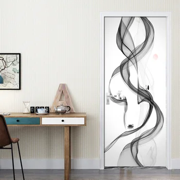 3D apstraktne dim vrata naljepnica freska krivulja prugasta kreativni zidno slikarstvo dnevni boravak desktop PVC vodootporan Papel De Parede Modern