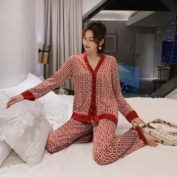 Slobodan svilene pidžame u stilu princeze udobna ženska pidžama s dugim rukavima odijelo pidžama Ženski kardigan kostim iz dva dijela klasicni seksi