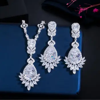 RAKOL elegantan luksuzni veliki plava boja vode Seoce privjesak naušnice i ogrlica fin Crystal set nakita za žene RASK