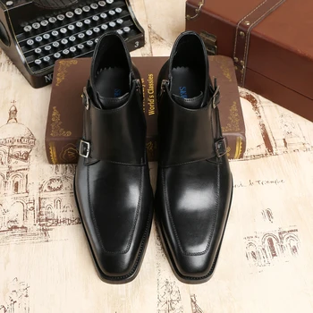 Moda Crna / Tan Dual Redovnik Remen Čizme Muške Cipele Od Prave Kože Čizme, Muške Cipele Za Vjenčanje