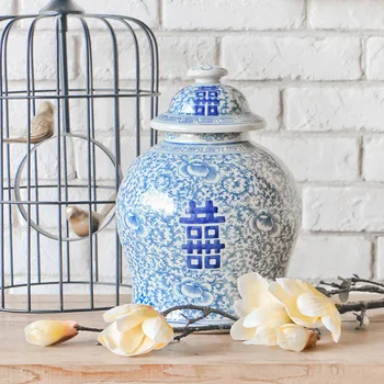 Цзиндэчжэнь stari plavi i bijeli đumbir jar novi kineski hram jar starinski istraživanje svadbeni nakit porculan stakleno keramička vaza jar