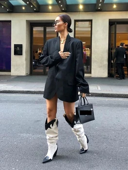 Ženska Moda Čizme Iznad Koljena Lady Crno Bijele Kolaž Čizme Na Visoku Petu Zimske Pu Istakao Cipele Chelsea 2020
