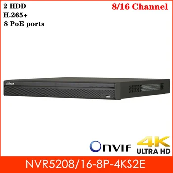 Dahua Original 4K NVR NVR5208-8P-4KS2E NVR5216-8P-4KS2E 8CH 16CH PoE H. 265 + podrška za 2 SATA za sigurnost sustava IP kamere