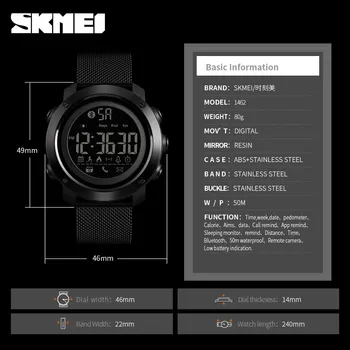 SKMEI Sport Smart Watch muškarci kalorija pedometar Bluetooth satovi milan remen vodootporni pametni digitalni sat reloj hombre 1462