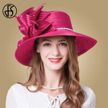 FS Brown Rose Fedora Hat Summer Big Brim Sun Kape Fascinators For Women Elegant church Wedding Party Kentucky Derby Boater Hat
