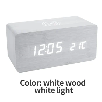 Led digitalni sat za alarm drva bežični punjač priključne stanice za Upravljanje zvukom, USB 4 boje po izboru drvene led satovi 2021 Dropshipping
