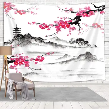 Japanski Azijski anime planina Fuji s trešnja boje Sakura cvijet zidna tapiserija za dnevni boravak Spavaća soba hostel dekor