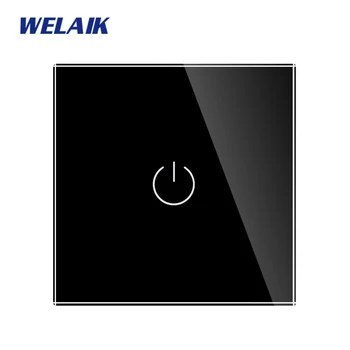 WELAIK1 Brand EU 1Gang1Way Crystal Glass Panel LED Lamp Touch Switch European Standard Switch Wall Light Switch A1911CW