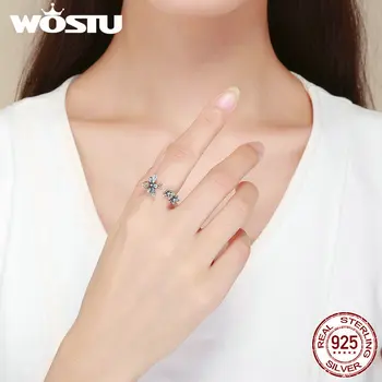 WOSTU Real 925 sterling srebra moda Pčela i cvijet prst otvorene prsten za žene kćer Srebrna stranka fin nakit poklon CQR422