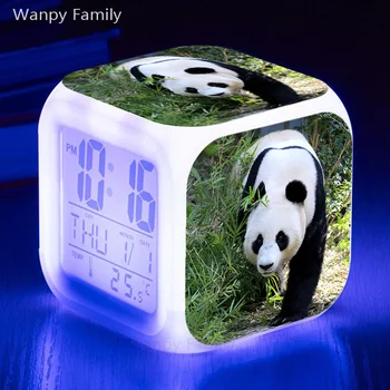 2020 New Panda Alarm Clock 7 Color Glowing Multifunctio LED Digital Clock Kids room Desk Touch Sensing Night Light Alarm Clock