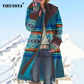 2020 jesen zima toplo vune dugi kardigan žene klasicni cvjetni print kaput s kapuljačom jakna svakodnevni отложной ovratnik gumb odjeća