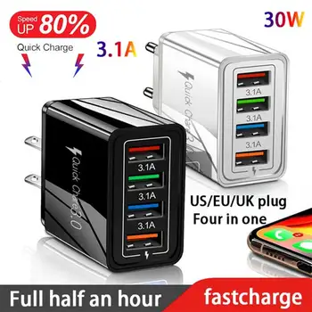 30W Quick Charger 3.0 USB Charger QC 3.0 Fast Charging LED Display USB Wall Charger US EU UK Plug Adapter For Samsung For iPhone